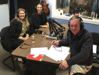 Dara Trujillo (front left) with co-hosts Katie McBreen (back left) and Bill Thorne (right)